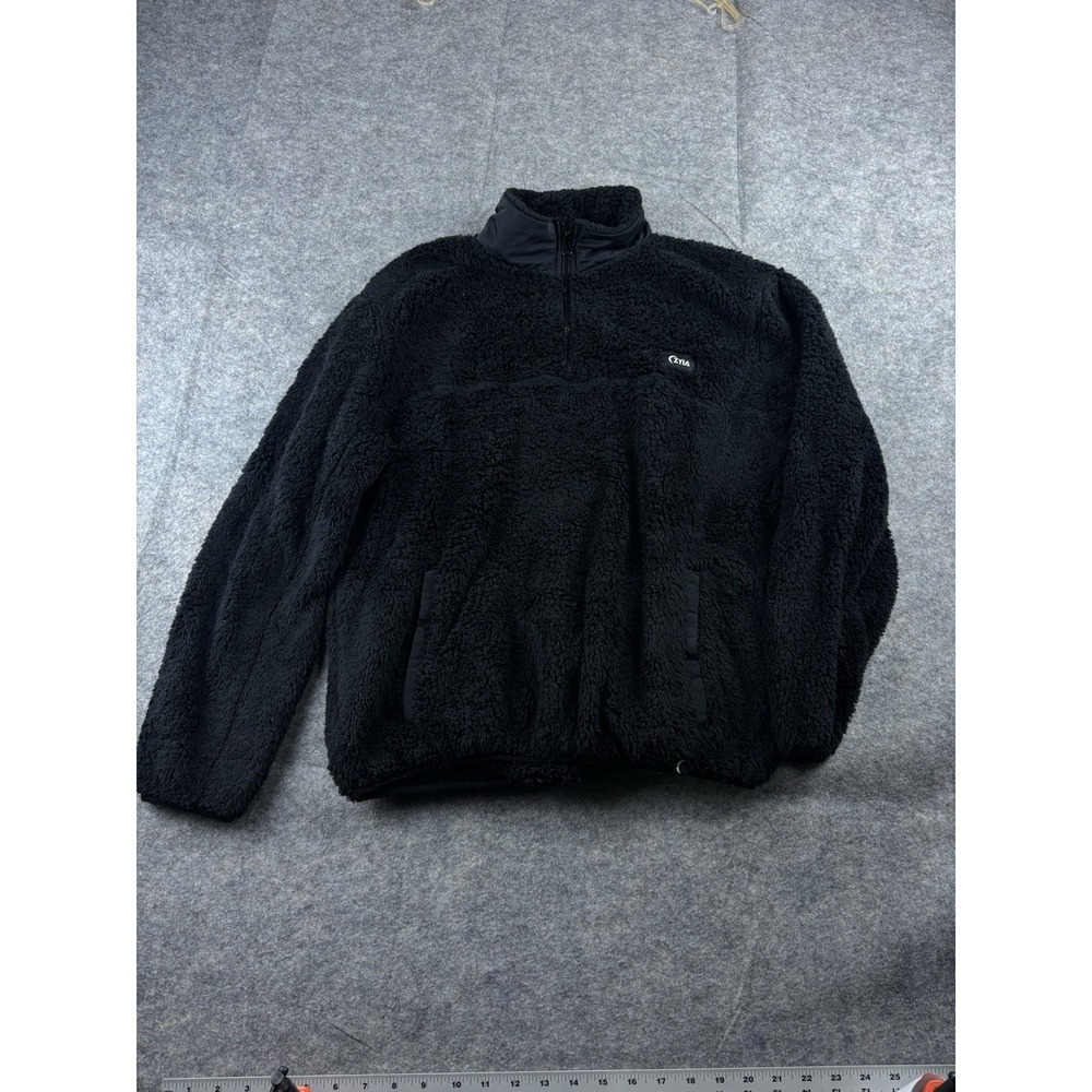ZYIA Active Womens M Teddy Sherpa Pullover Fleece Jacket black 1/2 zip coat
